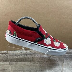 Vans Red and White Floral Slip-On Low Top Shoes Women’s Size 10